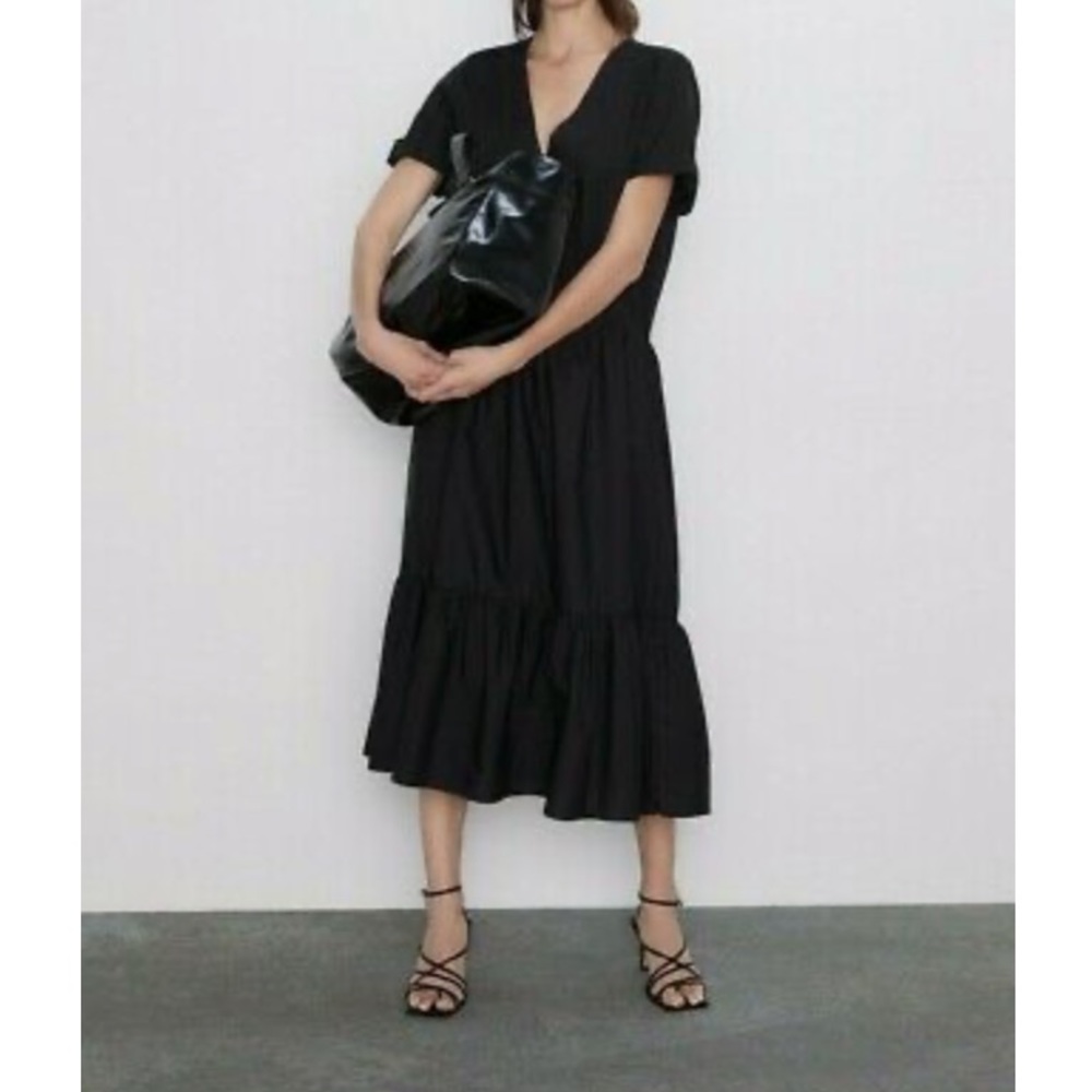 ZARA Long Black Poplin Dress